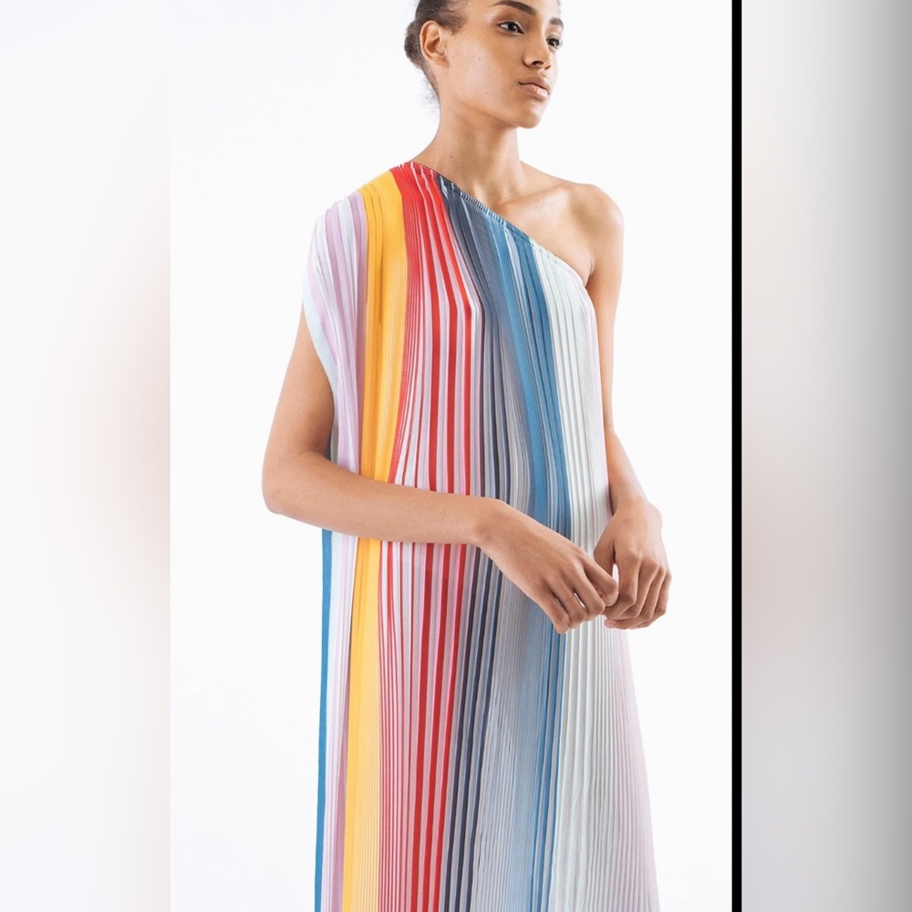 Tome One Shoulder Pleated Dress Multicolored Size S
